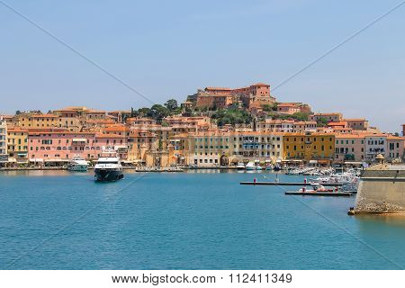 Portoferraio Habour From The Sea, Elba Island, Tuscany, Italy