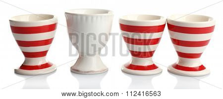 Red and White stripe egg cups, isolated on white