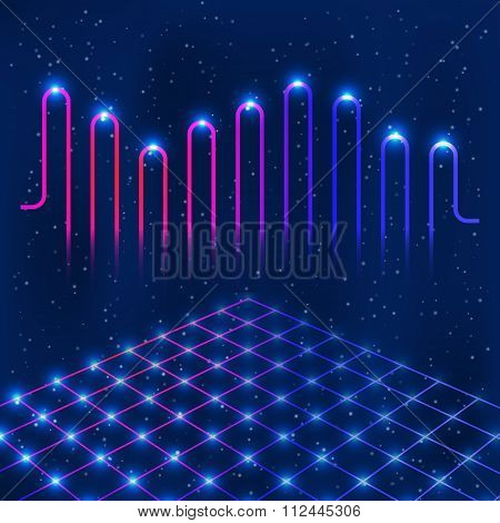 Disco stage with digital equalizer (sound wave)