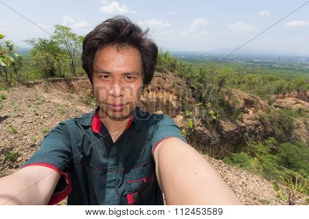 Man Selfie With Doi Tok Grand Canyon In Mae Wang National Park,