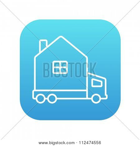 Motorhome line icon for web, mobile and infographics. Vector white icon on the blue gradient square with rounded corners isolated on white background.