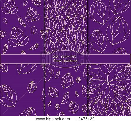 Set Of Stock Vector Seamless Doodle Floral Pattern.