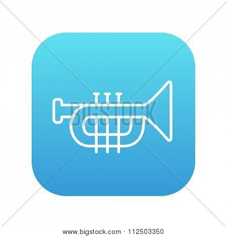 Trumpet line icon for web, mobile and infographics. Vector white icon on the blue gradient square with rounded corners isolated on white background.