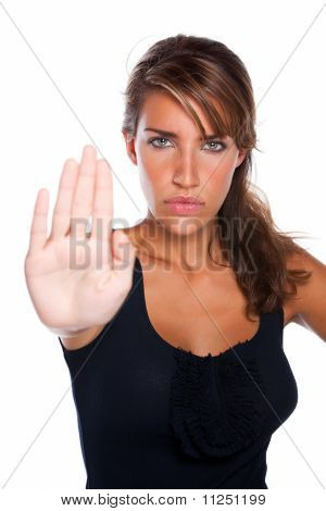 Gekke vrouw houdt haar Hand