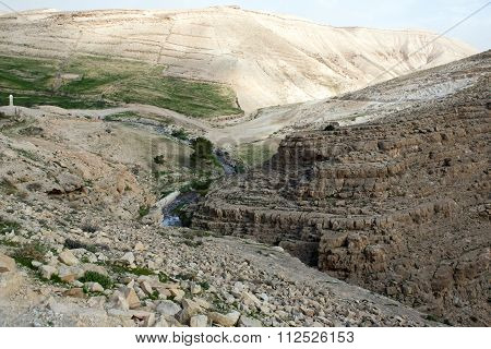 Israeli mountains in spring time with small river