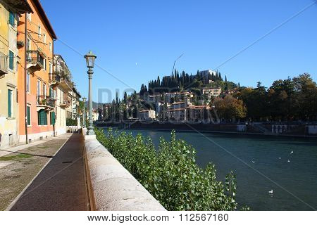 Embankment of the river Adige in Verona. Italy