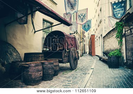 Medieval Street In The Old City Of Riga, Latvia