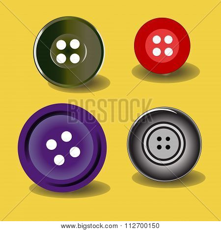Vector Illustration. Bright Colors Buttons On White Background. Set Of Sewing Buttons - Colored Sewi