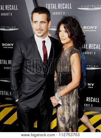 LOS ANGELES, CALIFORNIA - August 1, 2012. Colin Farrell and Claudine Farrell at the Los Angeles premiere of 