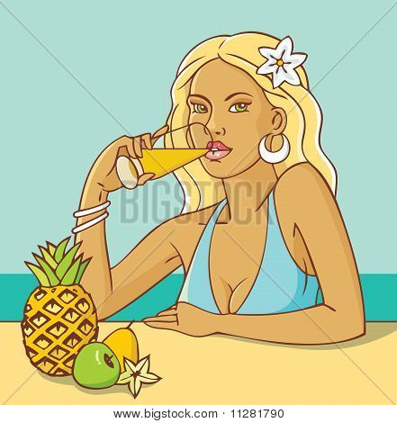 Femme de ménage avec fruits