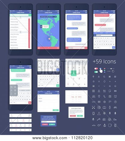 Vector Phone GUI Template for Ai. Wireframe UI Kit.
