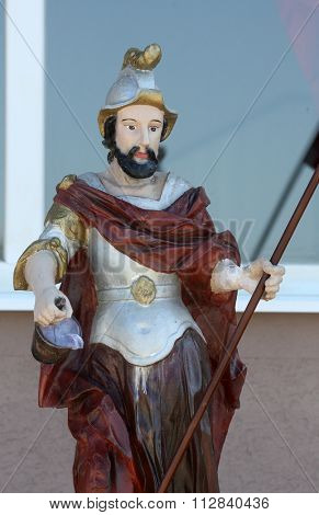 PETINA, CROATIA - JUNE 10: The statue of St. Florian patron of firefighters in front of the fire department Kosnica in Petina, Croatia on June 10, 2015.