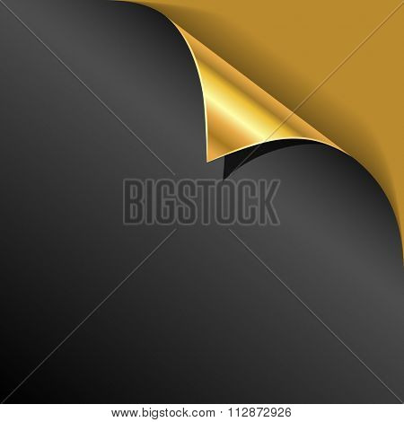 Black cover page gold corner curl vector template.