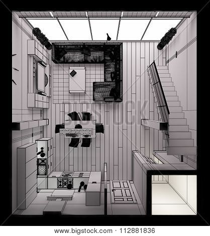 3D Interior Rendering Of A Modern Tiny Loft