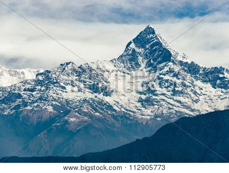 The Machhapuchhre (Fish Tail) in the Annapurna region, Nepal. Film emulation filter applied.