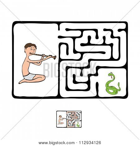  Maze, Labyrinth education Game for Children with Snake and Fakir
