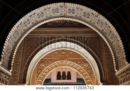 Moresque ornaments from Alhambra Islamic Royal Palace, Granada, Spain. 16th century