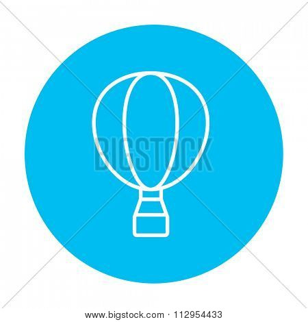Hot air balloon line icon for web, mobile and infographics. Vector white icon on the light blue circle isolated on white background.