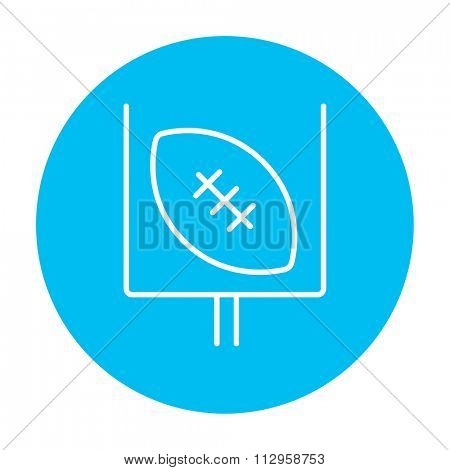 Gate and ball for rugby line icon for web, mobile and infographics. Vector white icon on the light blue circle isolated on white background.
