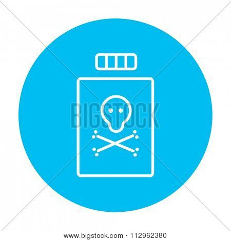 Bottle of poison line icon for web, mobile and infographics. Vector white icon on the light blue circle isolated on white background.
