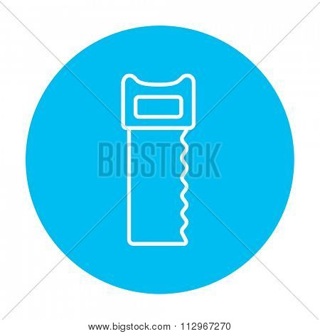 Saw line icon for web, mobile and infographics. Vector white icon on the light blue circle isolated on white background.