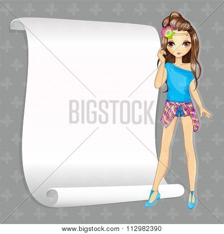Girl In Jeens Shorts With Banner