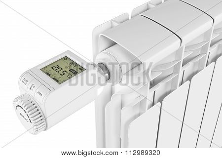 Thermoregulator Valve Control On Radiator Isolated On White Background 3D