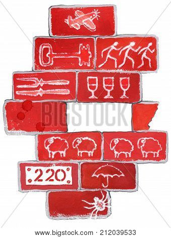Wall of brick with phobia graffito on a white background