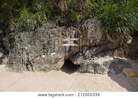 Cave at Puka beach on Boracay island. Philippines.