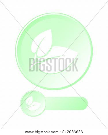 Round button with leaves symbol of ecological compatibility. Set vector.