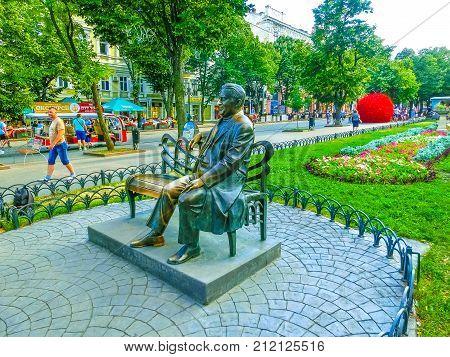 Odessa, Ukraine - Jily 09, 2017: Monument to Leonid Utyosov in the City Garden of Odessa, Ukraine on Jily 09, 2017.