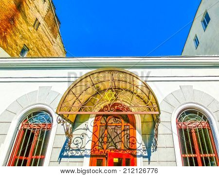 Odessa, Ukraine - Jily 09, 2017: Exterior of the Synagogue Beit Habad at Odessa, Ukraine on Jily 09, 2017