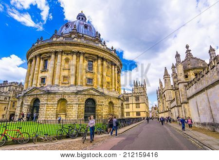 Oxford, United Kingdom - June 03, 2015: Radcliffe Camera, room addition to the Bodleian Library in Oxford Reading