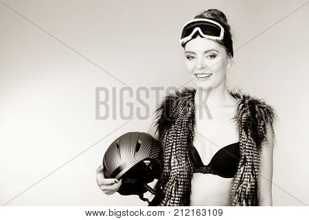 Woman Wearing Sexy Winter Sport Outfit