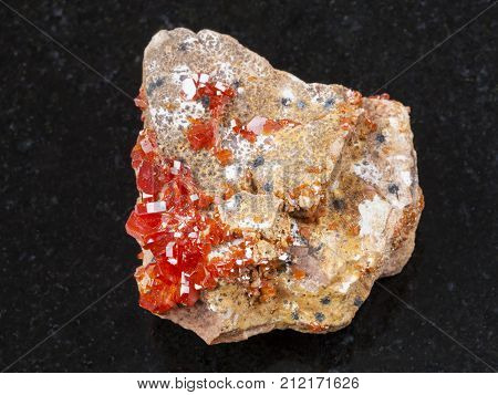 Rough Crystal Of Vanadinite Gemstone On Dark