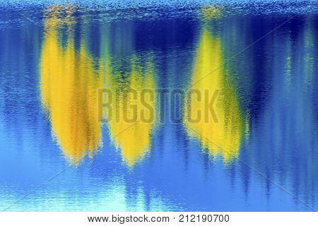 Blue Water Yellow Trees Reflection Abstract Background Gold Lake Autumn Fall Snoqualme Pass Wenatchee National Forest Wilderness Washington