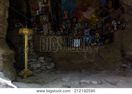 MADARA BULGARIA - AUGUST 23 2017: Saint Pantaleon Rock Chapel XII-XIV century.