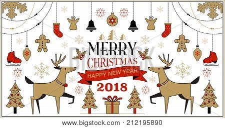 Merry Christmas Background Set simple Modern Vector Illustration.