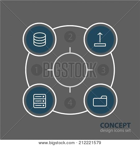 Editable Pack Of Arrow Up, Database, Dossier And Other Elements.  Vector Illustration Of 4 Storage Icons.