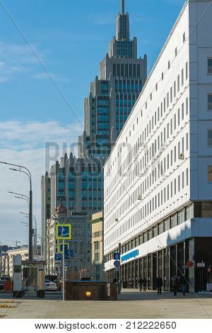 Moscow, Russia - November 2. 2017. Malaya Sukharevskaya area of a Garden Ring