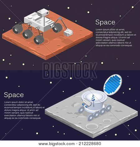 Isometric Lunar Rover On The Surface Of The Moon