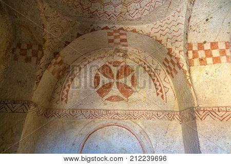 Cave Church In Goreme- Open Air Museum Cappadocia Turkey In A Beautiful Summer Day