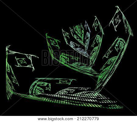 Abstract fractal computer generated green omposition with various geometrical shapes
