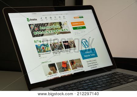Milan Italy - August 10 2017: Ameblo website homepage. It is -. Ameblo logo visible.