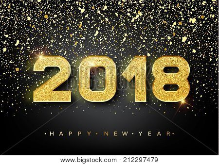 2018 Happy New Year. Gold Numbers Design Of Greeting Card. Gold Shining Pattern. Happy New Year Bann