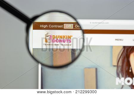 Milan Italy - August 10 2017: dunkindonuts.com website homepage. dunkin donuts logo visible.