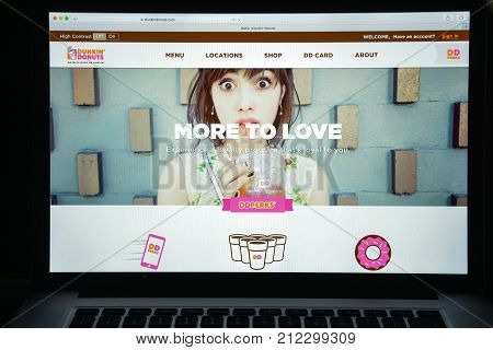 Milan Italy - August 10 2017: dunkindonuts.com website homepage. dunkin donuts logo visible.