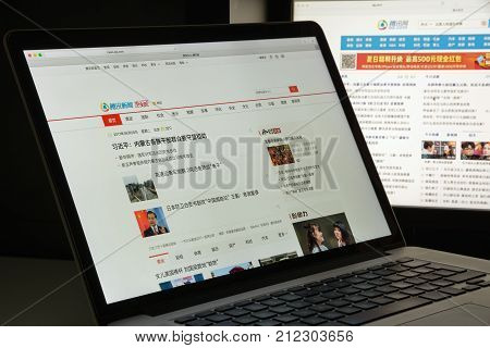 Milan, Italy - August 10, 2017: Qq.com Website Homepage. Tencent Qq, Also Known As Qq, Is An Instant