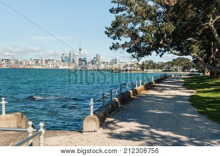 beach promenade in Devonport suburb of Auckland, New Zealand