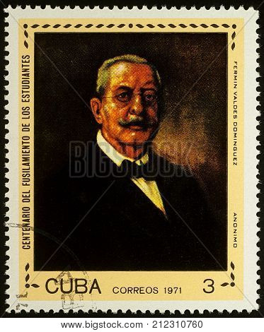 Moscow Russia - November 05 2017: A stamp printed in Cuba shows Dr. Fermin Valdes Dominguez Cuban Physician series 